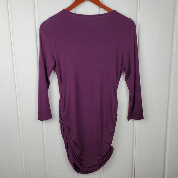 A Pea In The Pod Maternity Medium Plum 3/4 Sleeve Scoop Neck Ruche Side Tunic - Picture 4 of 9